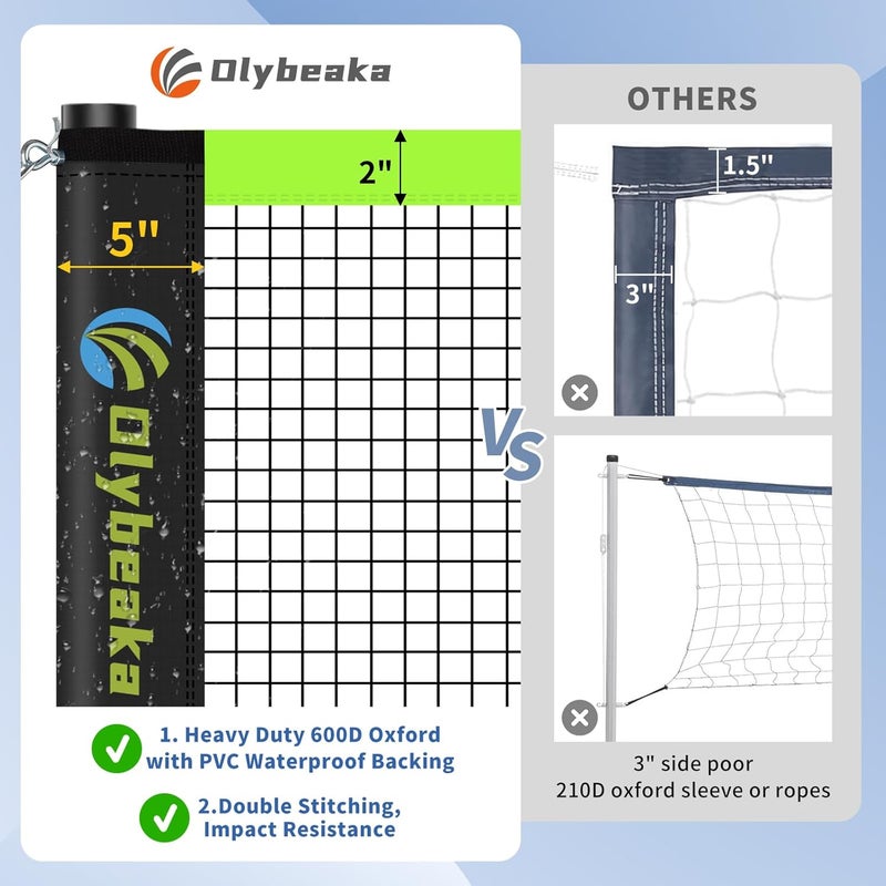 Olybeaka Outdoor Volleyball & Badminton Combo Net Set for Backyard, Beach with 2 Nets, Adjustable Poles, 4 Aluminum Rackets, PU Volleyball, Portable Carry Bag - Image 3